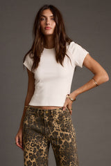Abby White Ribbed Crew Neck Tee