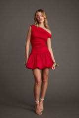 Bridget Red Off the Shoulder Bubble Hem Mini Dress
