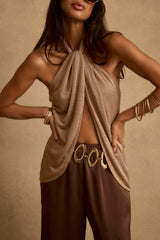 Moonlit Kiss Rose Gold Lurex Halter Top