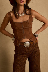 Sabine Brown Zip Front Corset Tank