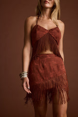 Tamsin Terracotta Jacquard Fringe Mini Skirt