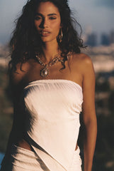 Belleza White Strapless Asymmetrical Top