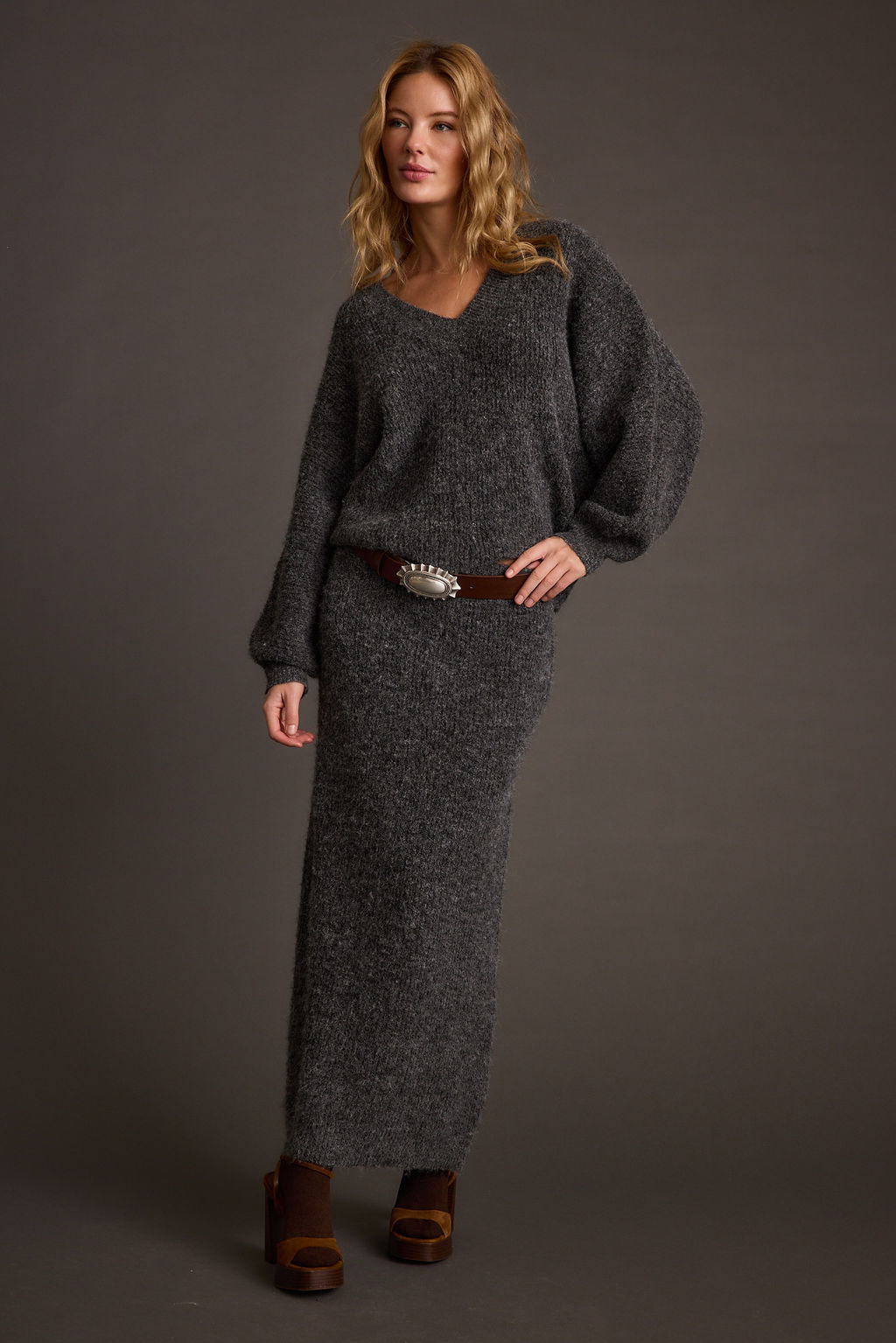 Glacier Charcoal V Neck Sweater