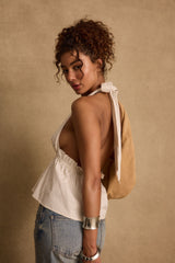 Heda Beige Striped Halter Top