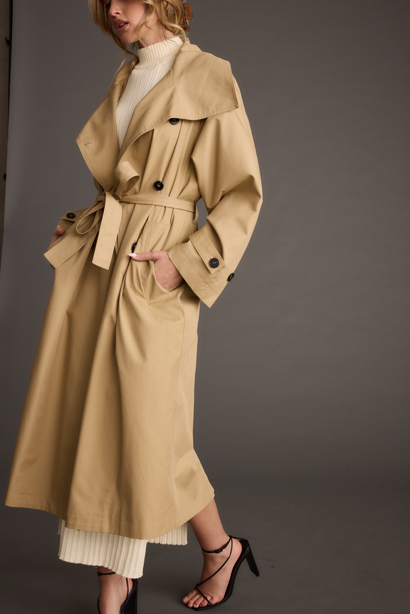 Kate Midi Dress + Moss Trench Coat