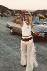 Happy Hour Cream Fringe Pants