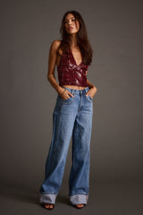 Selena Mulberry Sequin Halter Top